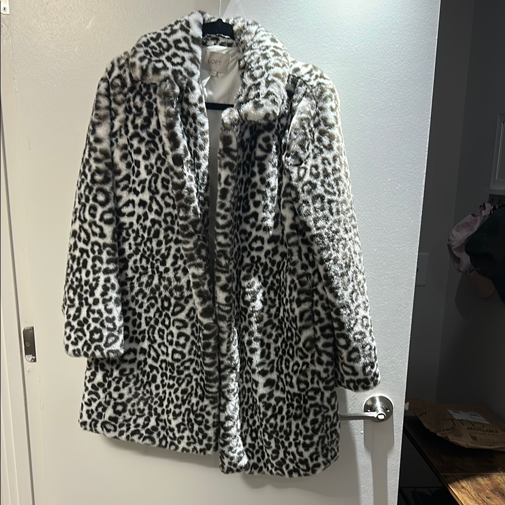 LOFT Black and White Leopard Teddy Jacket